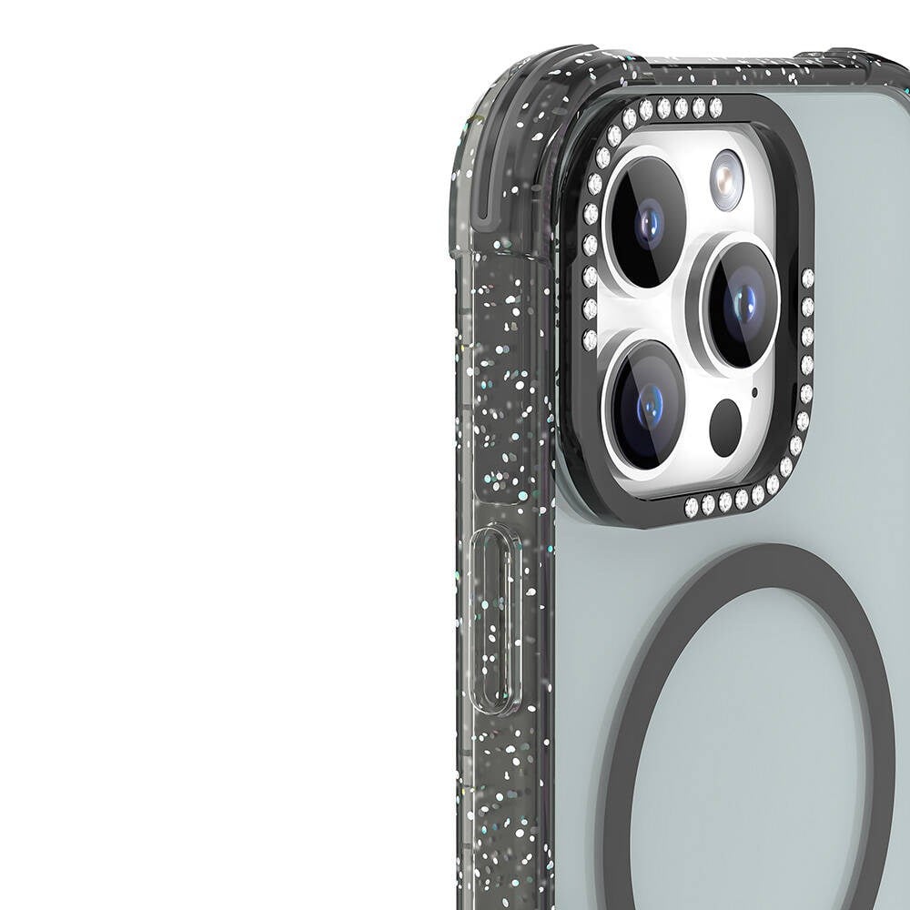 Apple iPhone 16 Pro Max Kılıf M-safe Şarj Özellikli Taşlı ve Simli Tasarım Mutural Blink Kapak