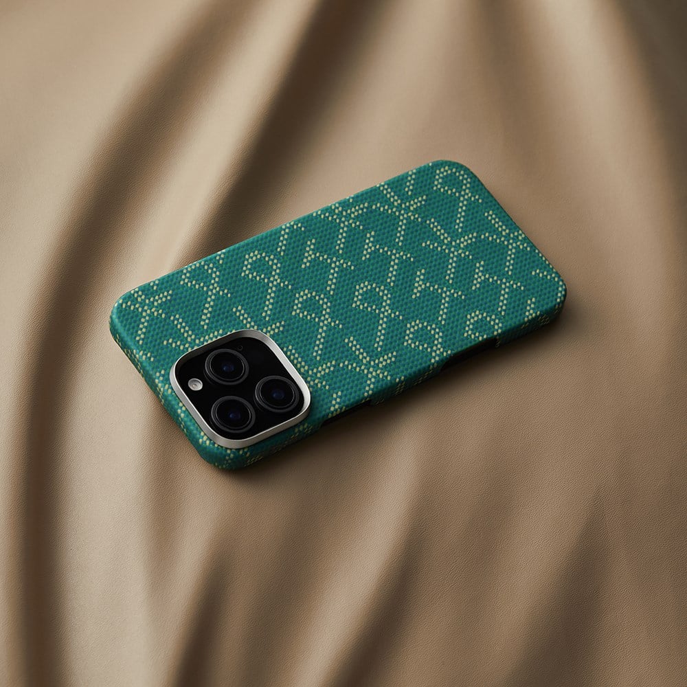 Apple iPhone 16 Pro Max Kılıf M-safe Şarj Özellikli Aramid Fiber Pitaka Tactile Woven Monogram Serisi Kapak