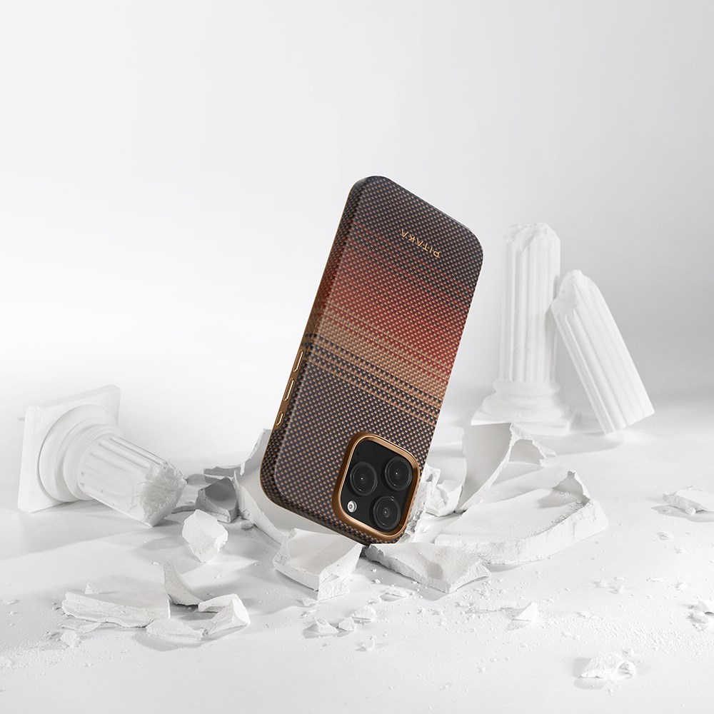 Apple iPhone 16 Pro Max Kılıf M-safe Şarj Özellikli Aramid Fiber Pitaka Military-Grade Sunset-Moonrise Serisi Sunset Kapak