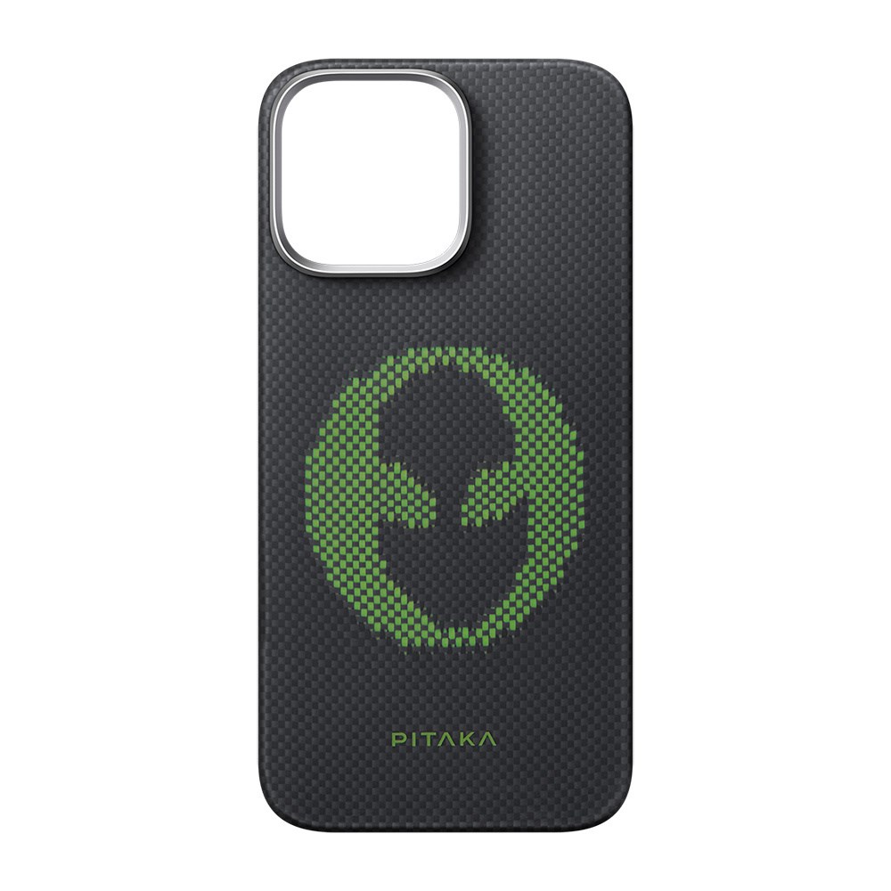 Apple iPhone 16 Pro Max Kılıf M-safe Şarj Özellikli Lumintex Teknolojili Fosforlu Aramid Fiber Pitaka Tactile Woven Aries Serisi Alien Kapak