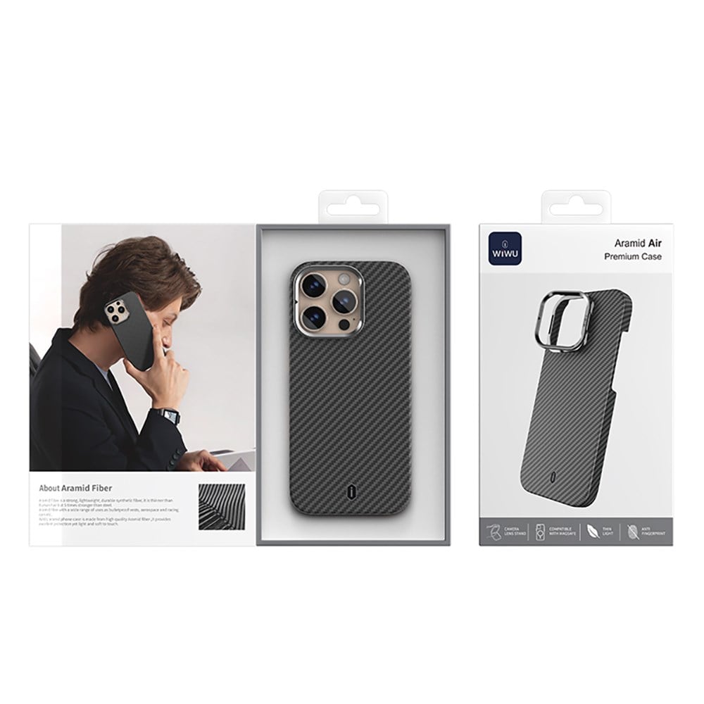 Apple iPhone 16 Pro Max Kılıf Wiwu DCC-206 M-safe Şarj Özellikli Kamera Standlı Aramid Fiber Tasarım Kapak