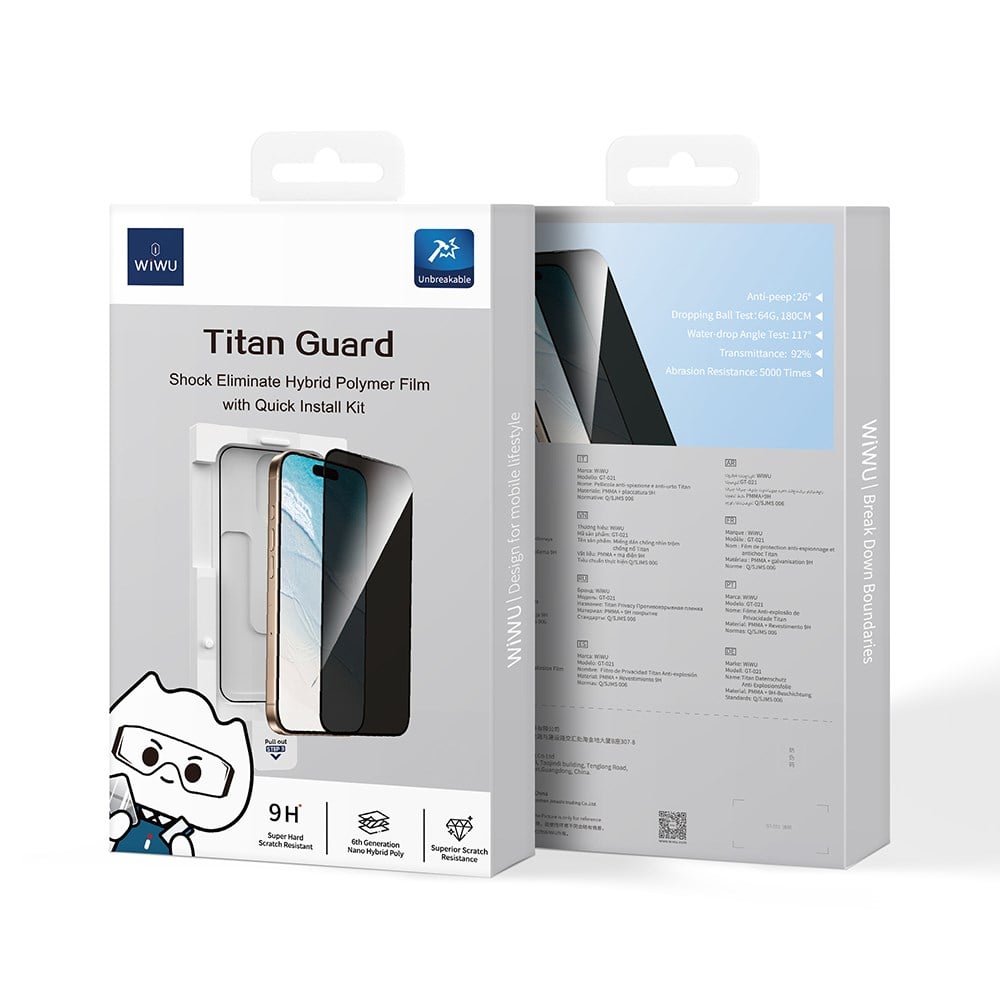 Apple iPhone 16 Pro Max Wiwu GT-021 Titan Guard Serisi Şok Emici Hibrit Polimer Privacy Ekran Koruyucu Film + Kolay Uygulama Aparatı