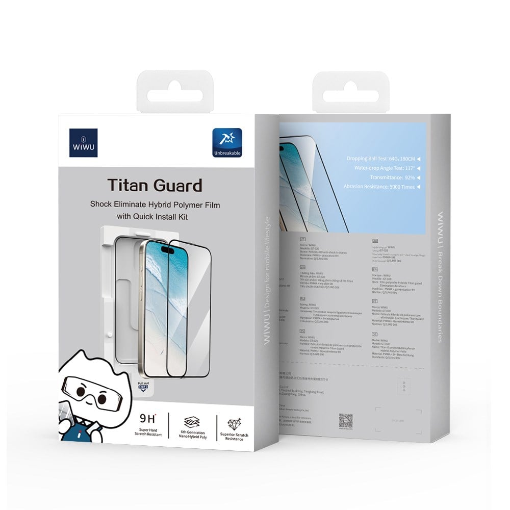 Apple iPhone 16 Pro Wiwu GT-020 Titan Guard Serisi Şok Emici Hibrit Polimer HD Şeffaf Ekran Koruyucu Film + Kolay Uygulama Aparatı