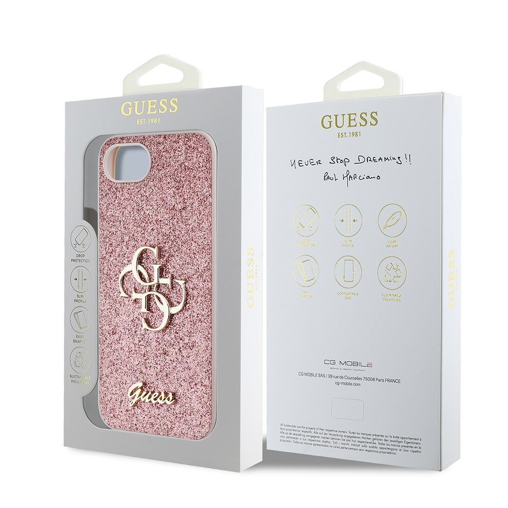 Apple iPhone 16E Kılıf Guess Orjinal Lisanslı 4G Büyük Metal Logolu Glitter Kapak