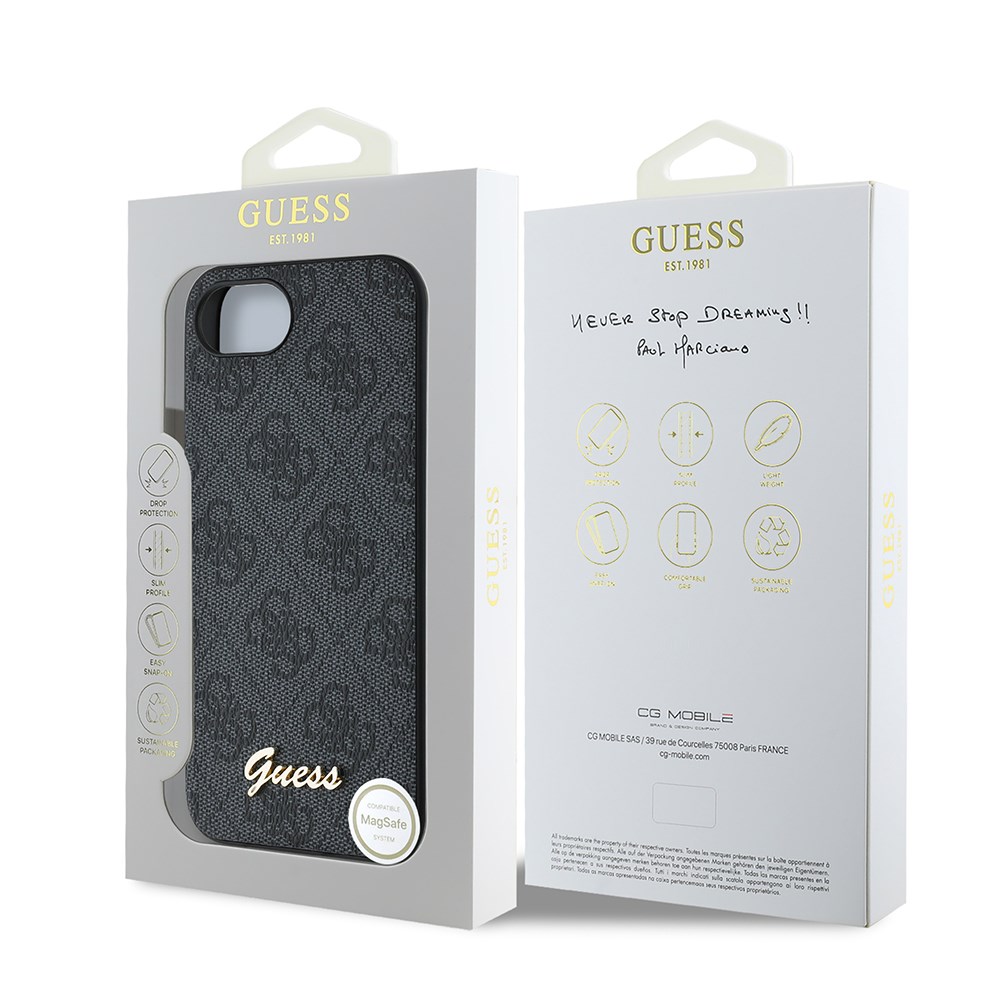 Apple iPhone 16E Kılıf Guess Orjinal Lisanslı 4G Desenli Script Metal Logolu Kapak