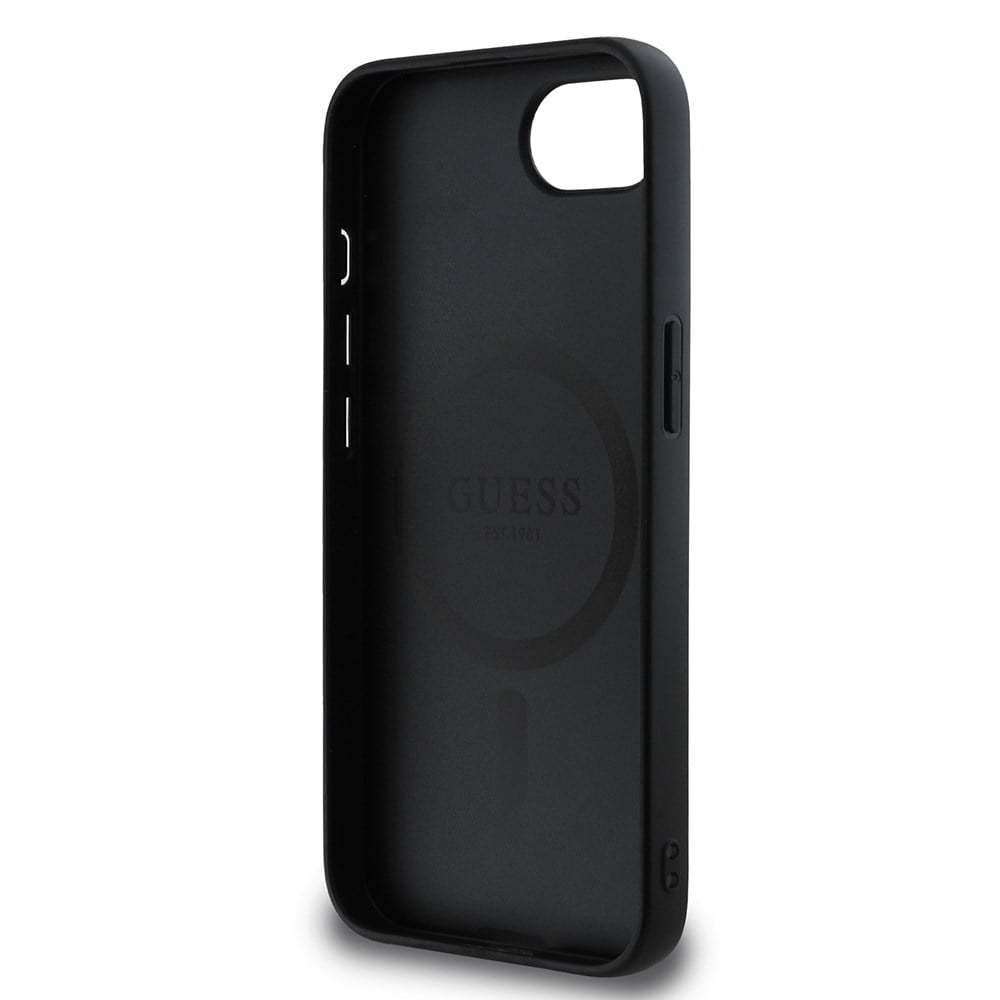 Apple iPhone 16E Kılıf Guess Orjinal Lisanslı M-safe Şarj Özellikli PU Halkalı 4G Desenli Yazı Logolu Kapak