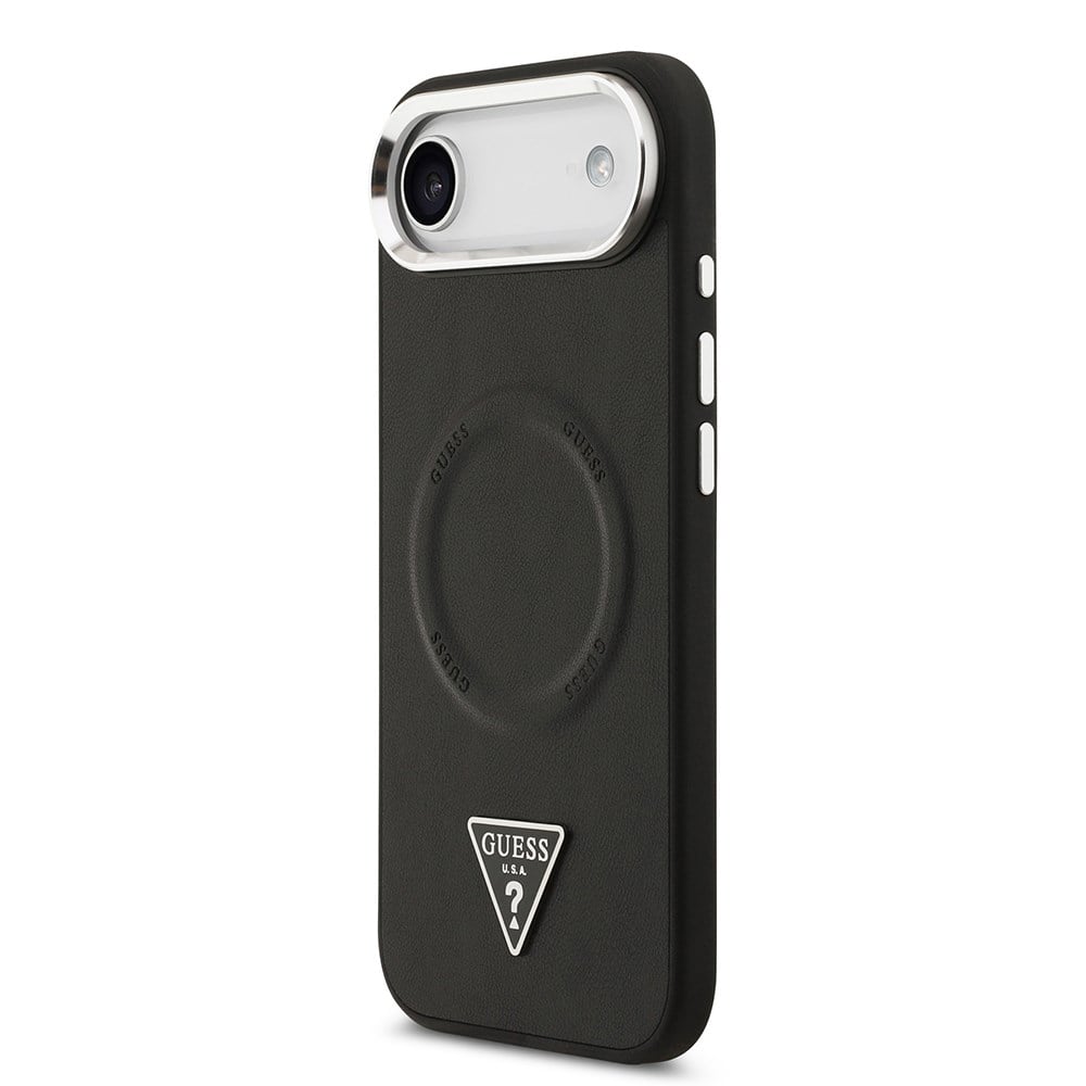 Apple iPhone 17 Air Kılıf Guess Orjinal Lisanslı M-safe Şarj Özellikli PU Deri Metal Kamera Çerçeveli Üçgen Logolu Kapak