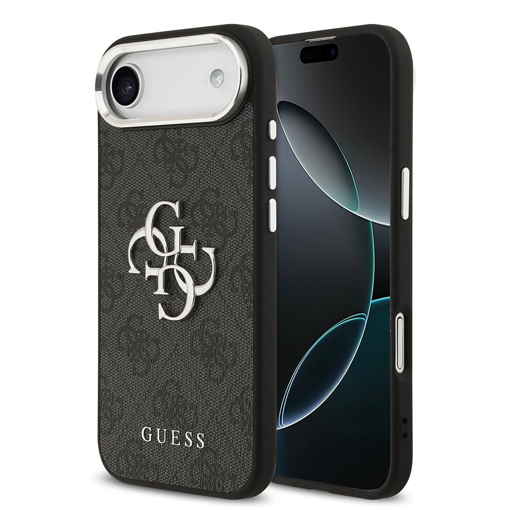 Apple iPhone 17 Air Kılıf Guess Orjinal Lisanslı Gümüş Metal Kamera Çerçeveli 4G Desenli Metal Büyük 4G ve Yazı Logolu Kapak