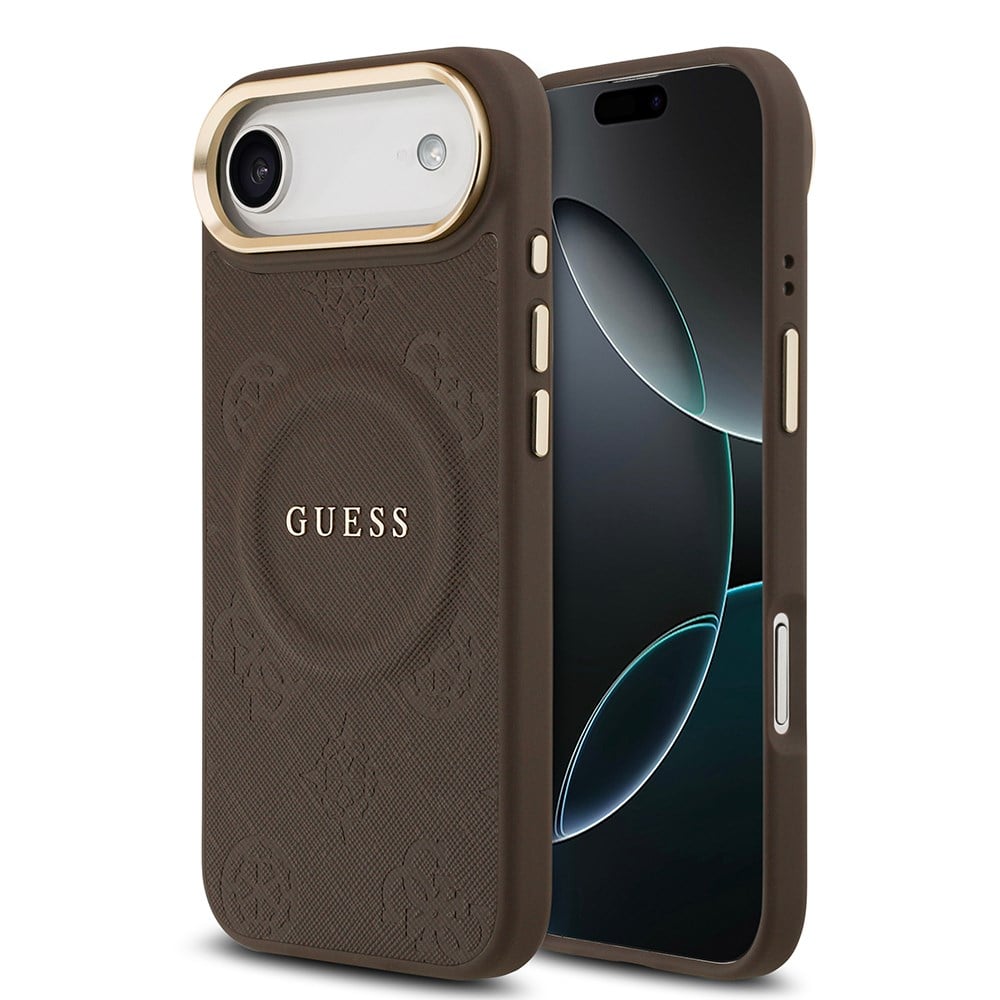 Apple iPhone 17 Air Kılıf Guess Orjinal Lisanslı M-safe Şarj Özellikli Sıcak Baskılı Yazı Logolu PU Deri Peony Kapak