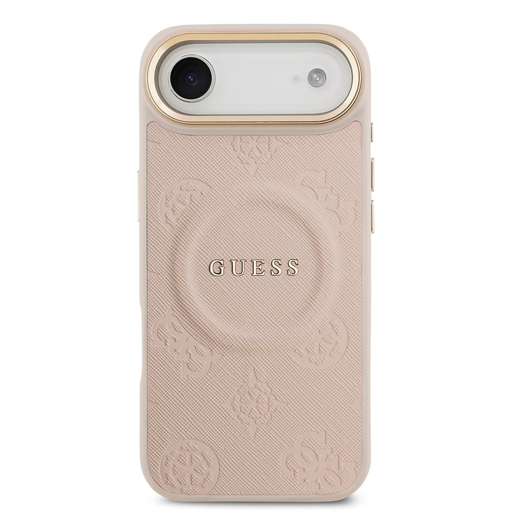 Apple iPhone 17 Air Kılıf Guess Orjinal Lisanslı M-safe Şarj Özellikli Sıcak Baskılı Yazı Logolu PU Deri Peony Kapak