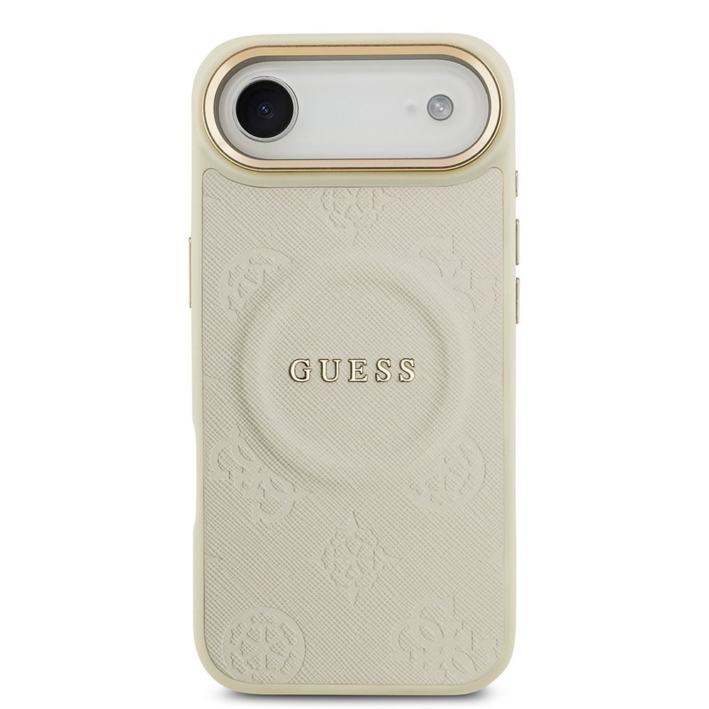 Apple iPhone 17 Air Kılıf Guess Orjinal Lisanslı M-safe Şarj Özellikli Sıcak Baskılı Yazı Logolu PU Deri Peony Kapak