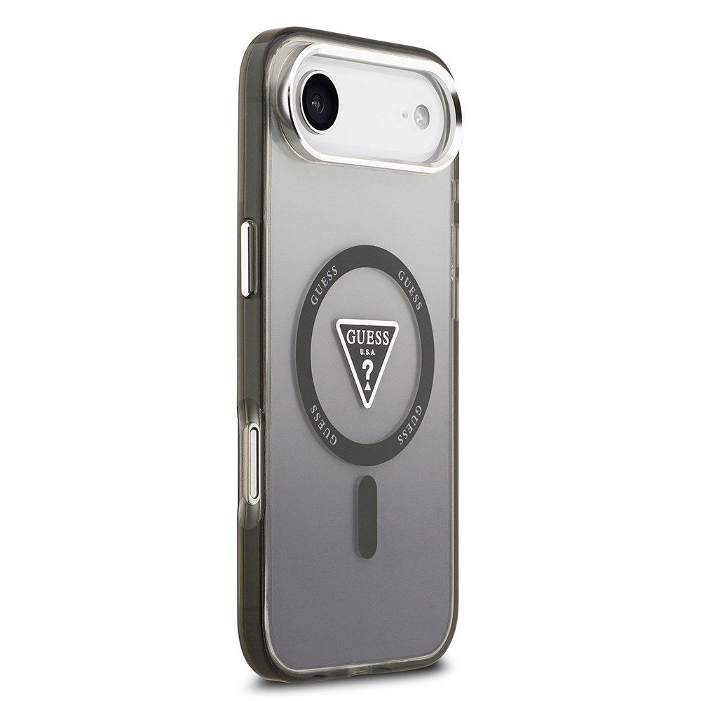 Apple iPhone 17 Air Kılıf Guess Orjinal Lisanslı M-safe Şarj Özellikli IML Baskılı Üçgen Logolu Metal Kamera Çerçeveli Kapak