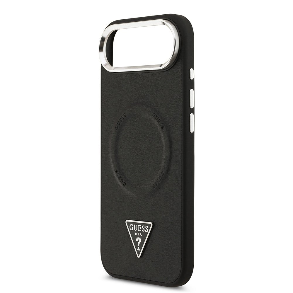 Apple iPhone 17 Air Kılıf Guess Orjinal Lisanslı M-safe Şarj Özellikli PU Deri Metal Kamera Çerçeveli Üçgen Logolu Kapak