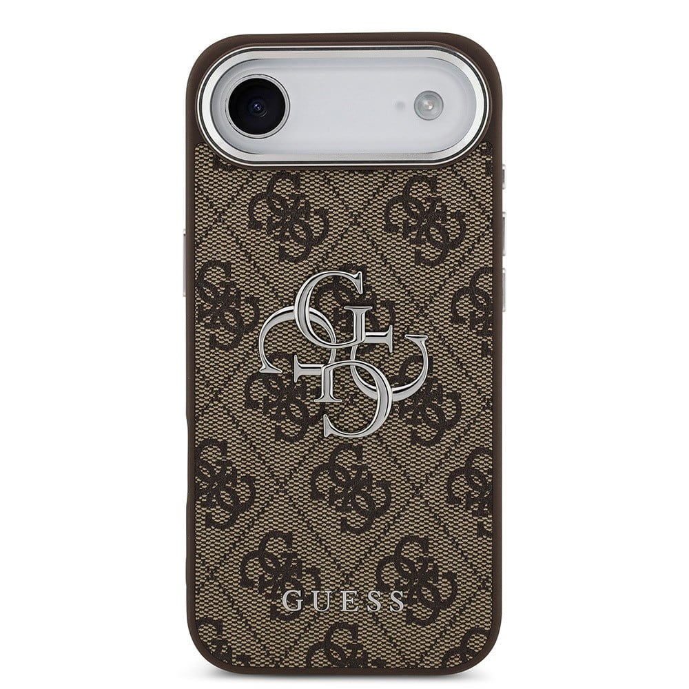 Apple iPhone 17 Air Kılıf Guess Orjinal Lisanslı Gümüş Metal Kamera Çerçeveli 4G Desenli Metal Büyük 4G ve Yazı Logolu Kapak