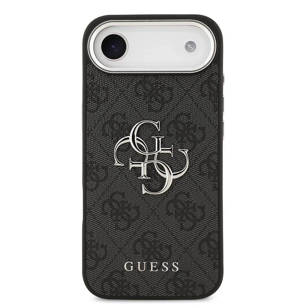 Apple iPhone 17 Air Kılıf Guess Orjinal Lisanslı Gümüş Metal Kamera Çerçeveli 4G Desenli Metal Büyük 4G ve Yazı Logolu Kapak