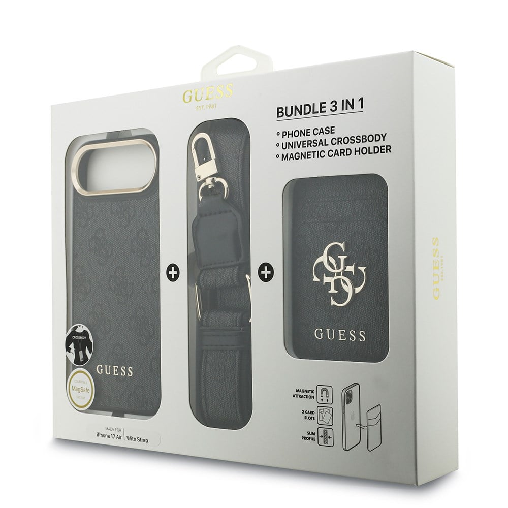 Apple iPhone 17 Air Kılıf Guess Orjinal Lisanslı M-safe Şarj Özellikli Askılı ve 4G Logo Kartlıklı Kapak