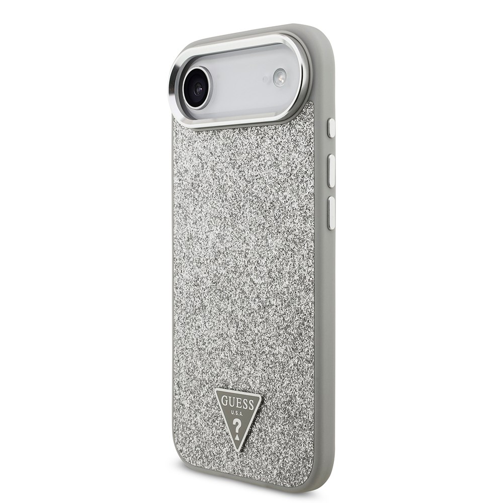Apple iPhone 17 Air Kılıf Guess Orjinal Lisanslı M-safe Şarj Özellikli Metal Kamera Çerçeveli Üçgen Logolu Glitter Kapak
