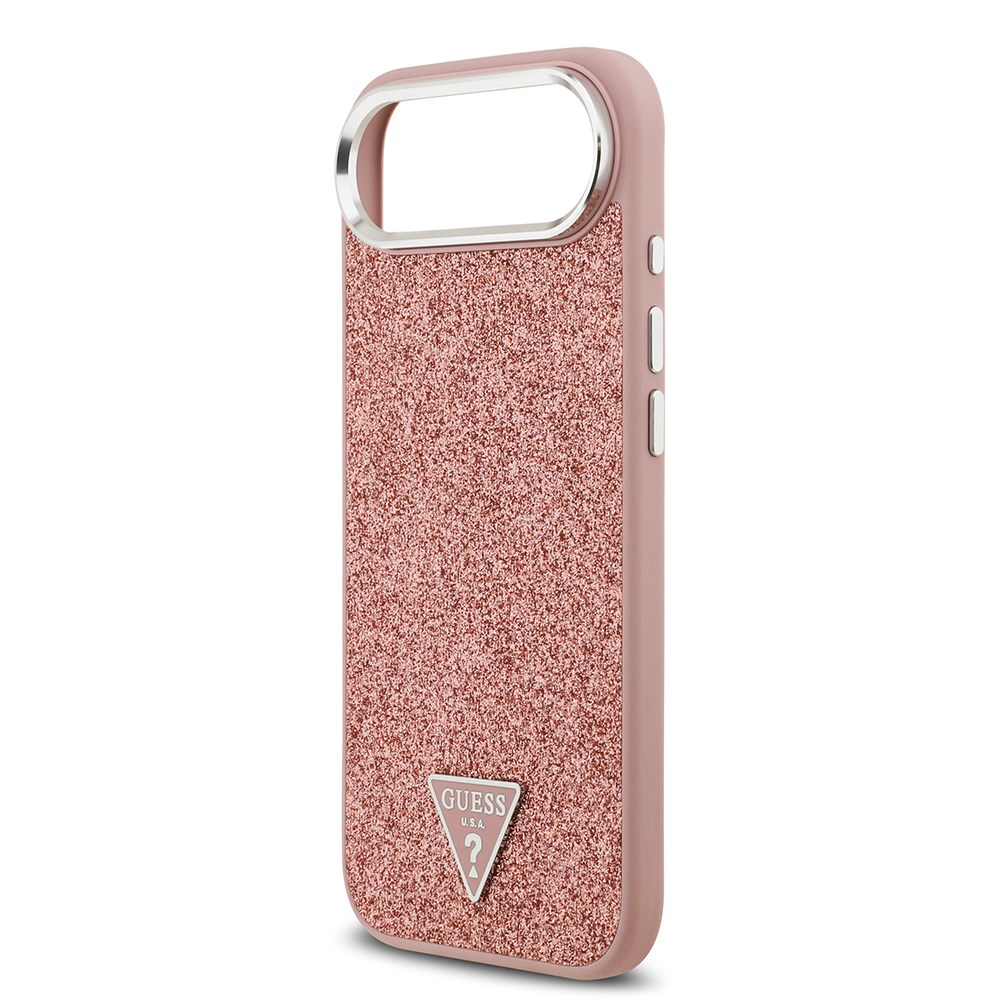 Apple iPhone 17 Air Kılıf Guess Orjinal Lisanslı M-safe Şarj Özellikli Metal Kamera Çerçeveli Üçgen Logolu Glitter Kapak