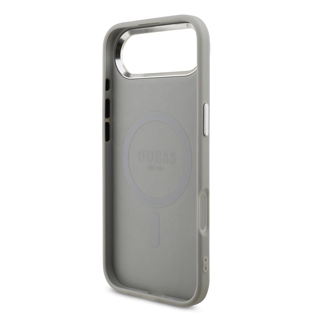Apple iPhone 17 Air Kılıf Guess Orjinal Lisanslı M-safe Şarj Özellikli Metal Kamera Çerçeveli Üçgen Logolu Glitter Kapak