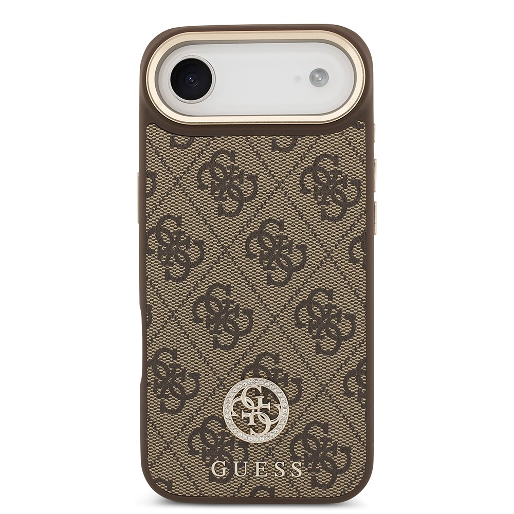 Apple iPhone 17 Air Kılıf Guess Orjinal Lisanslı M-safe Şarj Özellikli Gold Metal Kamera Çerçeveli Taşlı 4G Logolu Kapak