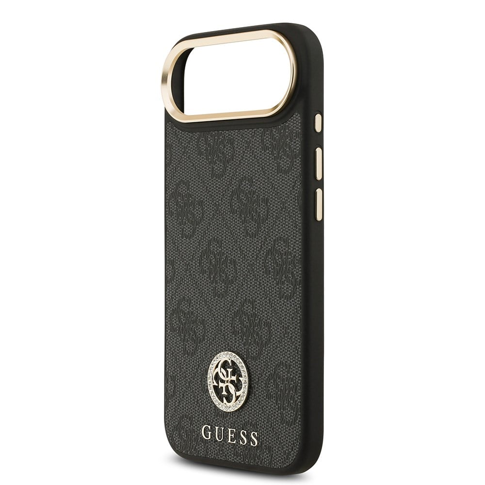 Apple iPhone 17 Air Kılıf Guess Orjinal Lisanslı M-safe Şarj Özellikli Gold Metal Kamera Çerçeveli Taşlı 4G Logolu Kapak