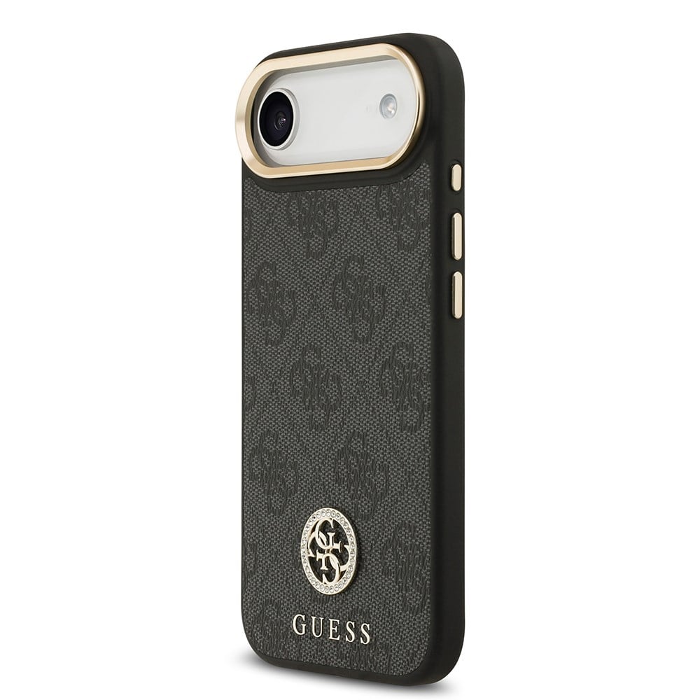 Apple iPhone 17 Air Kılıf Guess Orjinal Lisanslı M-safe Şarj Özellikli Gold Metal Kamera Çerçeveli Taşlı 4G Logolu Kapak