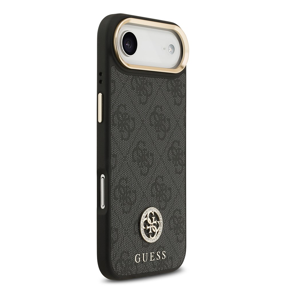 Apple iPhone 17 Air Kılıf Guess Orjinal Lisanslı M-safe Şarj Özellikli Gold Metal Kamera Çerçeveli Taşlı 4G Logolu Kapak