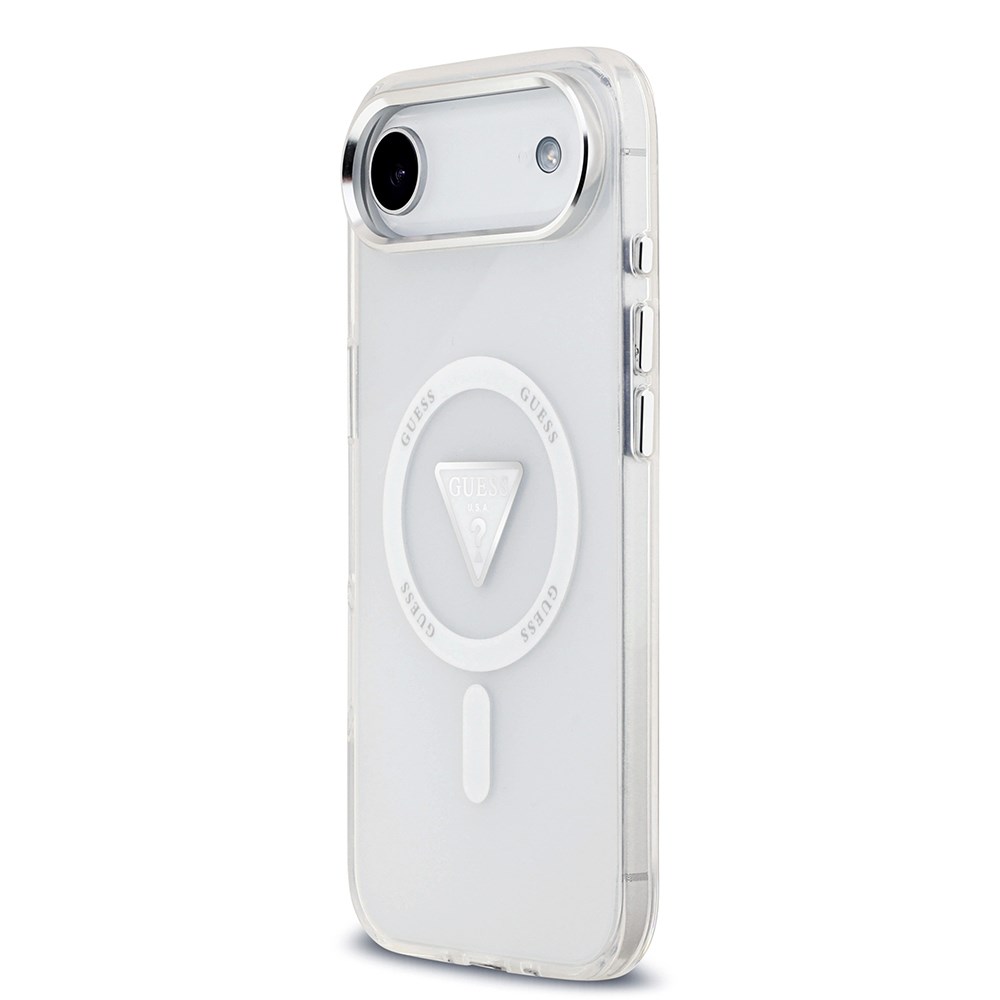 Apple iPhone 17 Air Kılıf Guess Orjinal Lisanslı M-safe Şarj Özellikli IML Baskılı Üçgen Logolu Metal Kamera Çerçeveli Kapak