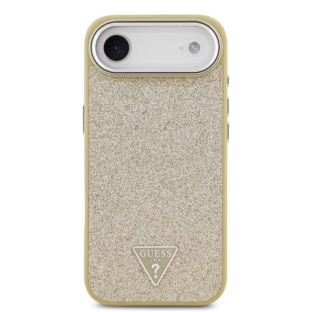 Apple iPhone 17 Air Kılıf Guess Orjinal Lisanslı M-safe Şarj Özellikli Metal Kamera Çerçeveli Üçgen Logolu Glitter Kapak