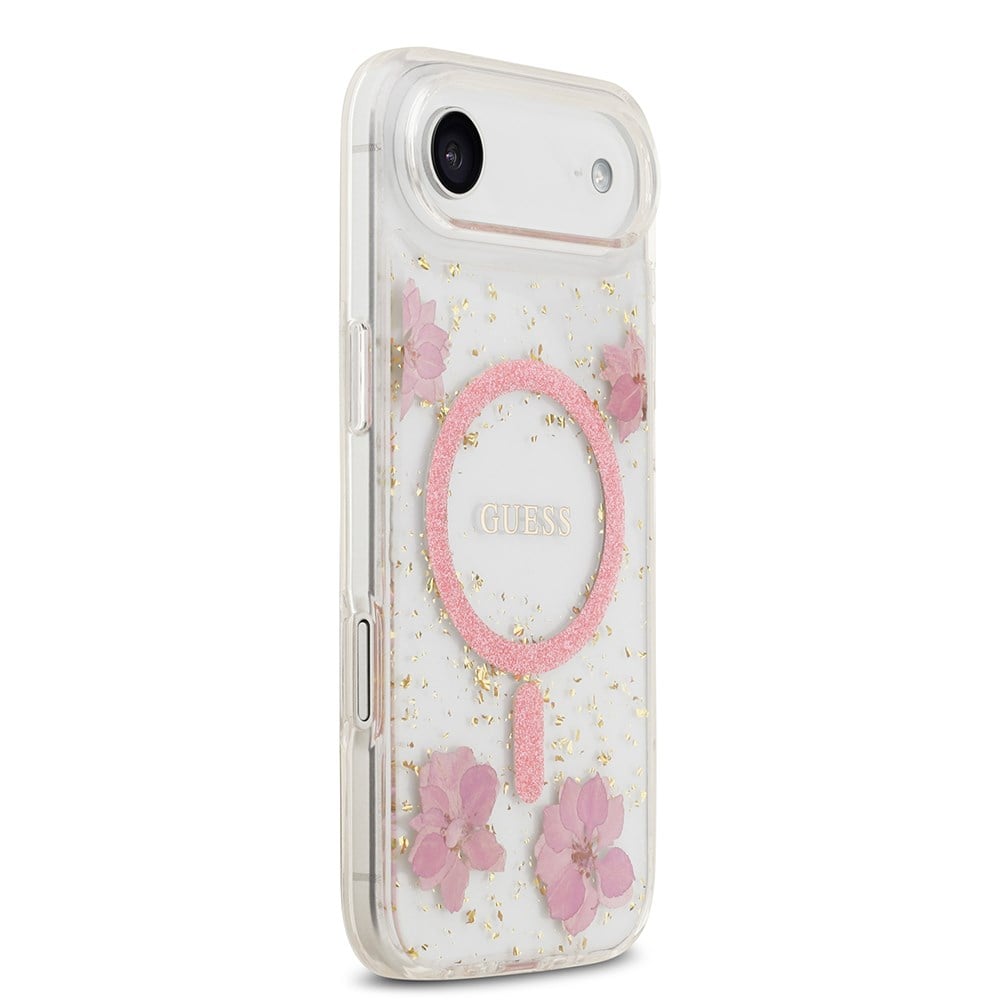 Apple iPhone 17 Air Kılıf Guess Orjinal Lisanslı M-safe Şarj Özellikli Transparan Resin Flowers Kapak