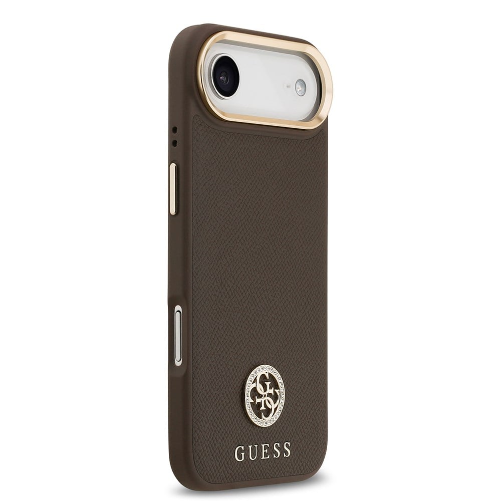 Apple iPhone 17 Air Kılıf Guess Orjinal Lisanslı M-safe Şarj Özellikli Grained Yazı ve Taşlı 4G Logolu Kapak