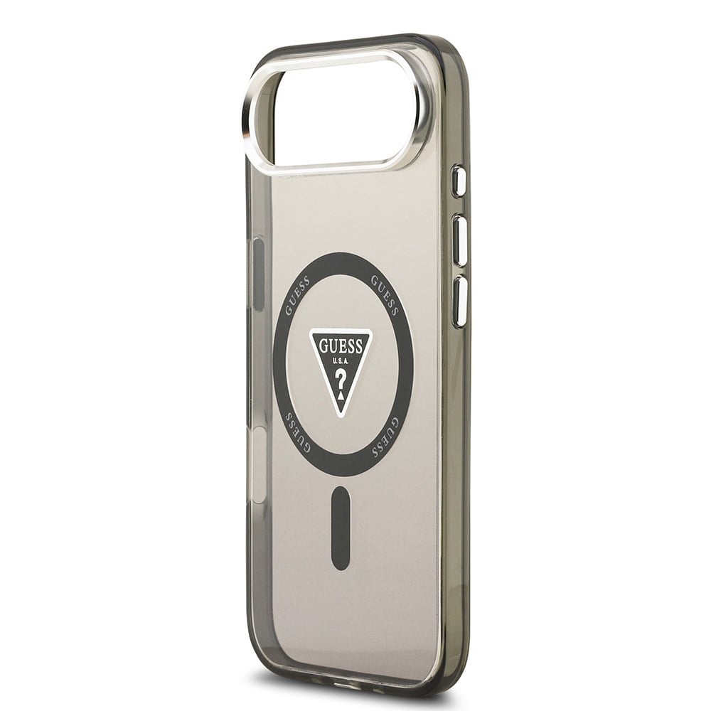 Apple iPhone 17 Air Kılıf Guess Orjinal Lisanslı M-safe Şarj Özellikli IML Baskılı Üçgen Logolu Metal Kamera Çerçeveli Kapak