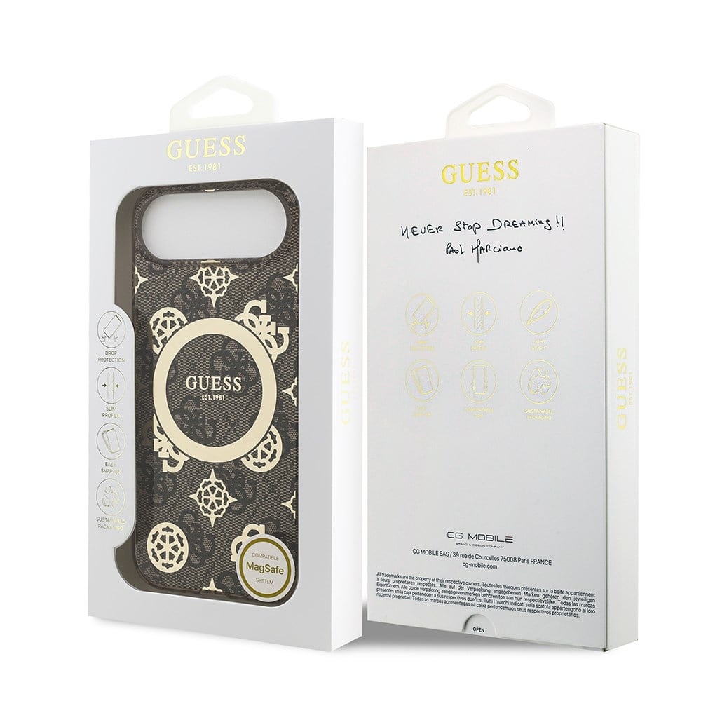 Apple iPhone 17 Air Kılıf Guess Orjinal Lisanslı M-safe Şarj Özellikli IML Peony ve 4G Desenli Klasik Logolu Kapak