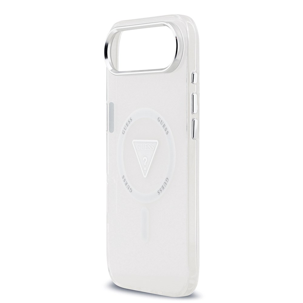 Apple iPhone 17 Air Kılıf Guess Orjinal Lisanslı M-safe Şarj Özellikli IML Baskılı Üçgen Logolu Metal Kamera Çerçeveli Kapak