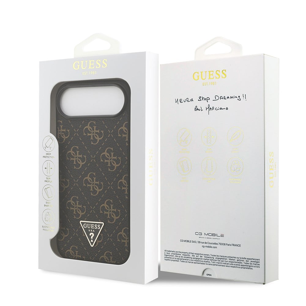 Apple iPhone 17 Air Kılıf Guess Orjinal Lisanslı PU Deri 4G Desenli Üçgen Logolu Kapak
