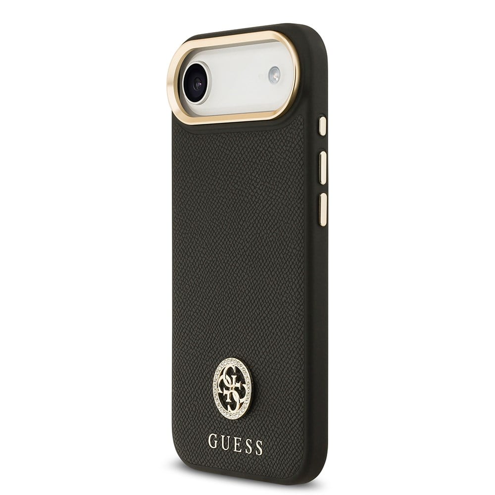 Apple iPhone 17 Air Kılıf Guess Orjinal Lisanslı M-safe Şarj Özellikli Grained Yazı ve Taşlı 4G Logolu Kapak