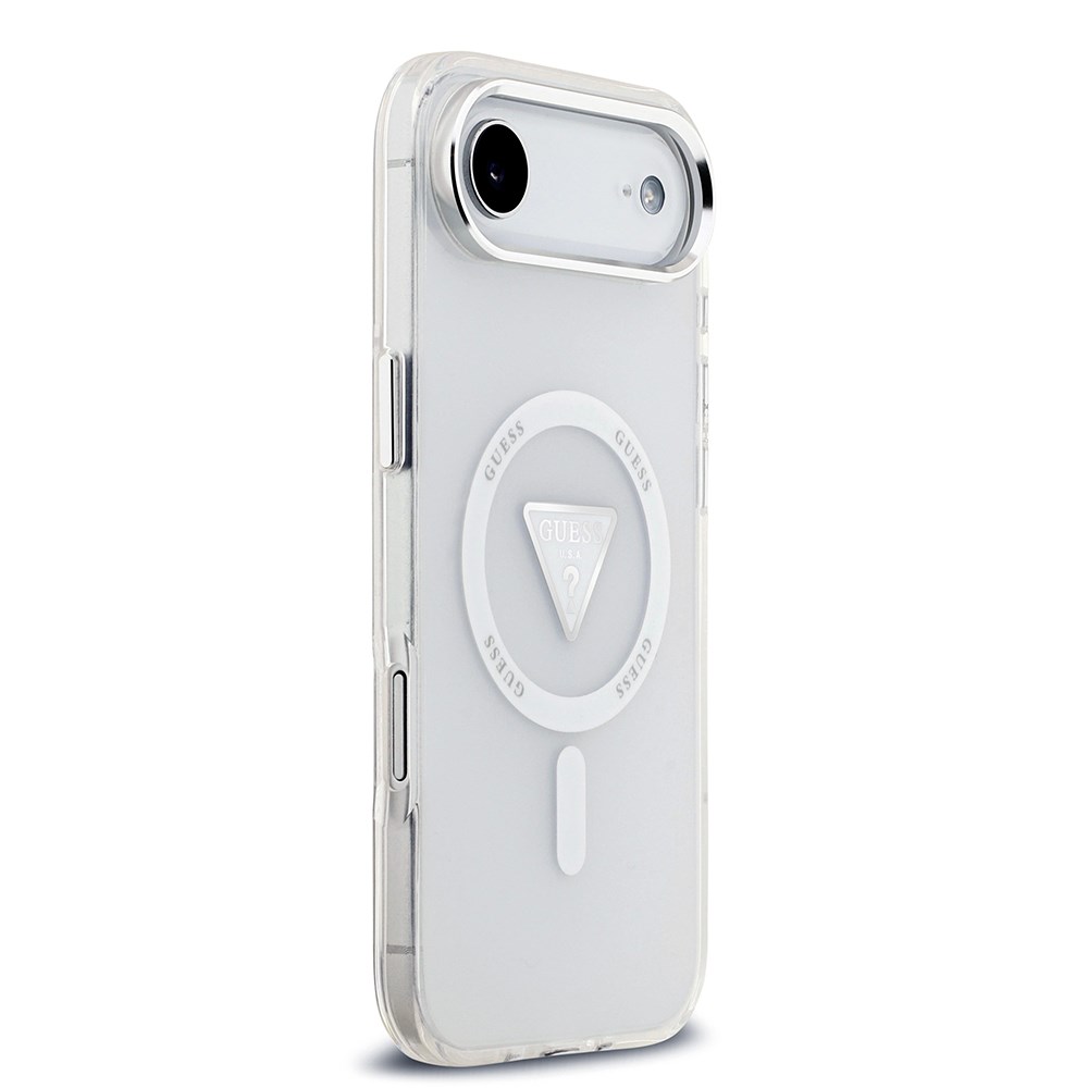 Apple iPhone 17 Air Kılıf Guess Orjinal Lisanslı M-safe Şarj Özellikli IML Baskılı Üçgen Logolu Metal Kamera Çerçeveli Kapak