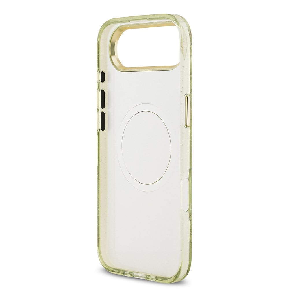 Apple iPhone 17 Air Kılıf Guess Orjinal Lisanslı M-safe Şarj Özellikli Simli Çiçek Desenli Metal Kamera Çerçeveli Üçgen Logolu Kapak