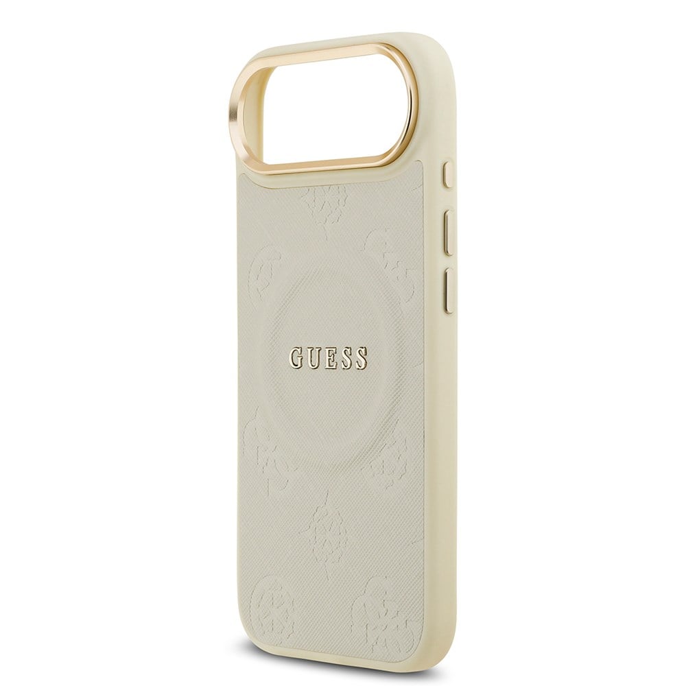 Apple iPhone 17 Air Kılıf Guess Orjinal Lisanslı M-safe Şarj Özellikli Sıcak Baskılı Yazı Logolu PU Deri Peony Kapak