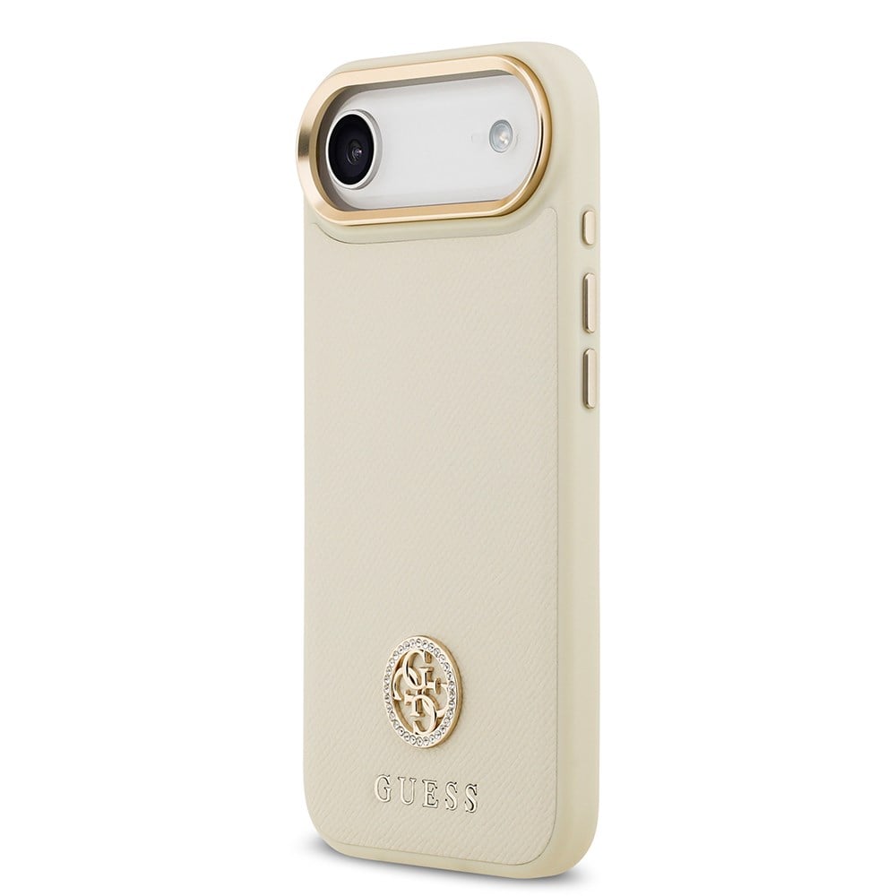 Apple iPhone 17 Air Kılıf Guess Orjinal Lisanslı M-safe Şarj Özellikli Grained Yazı ve Taşlı 4G Logolu Kapak