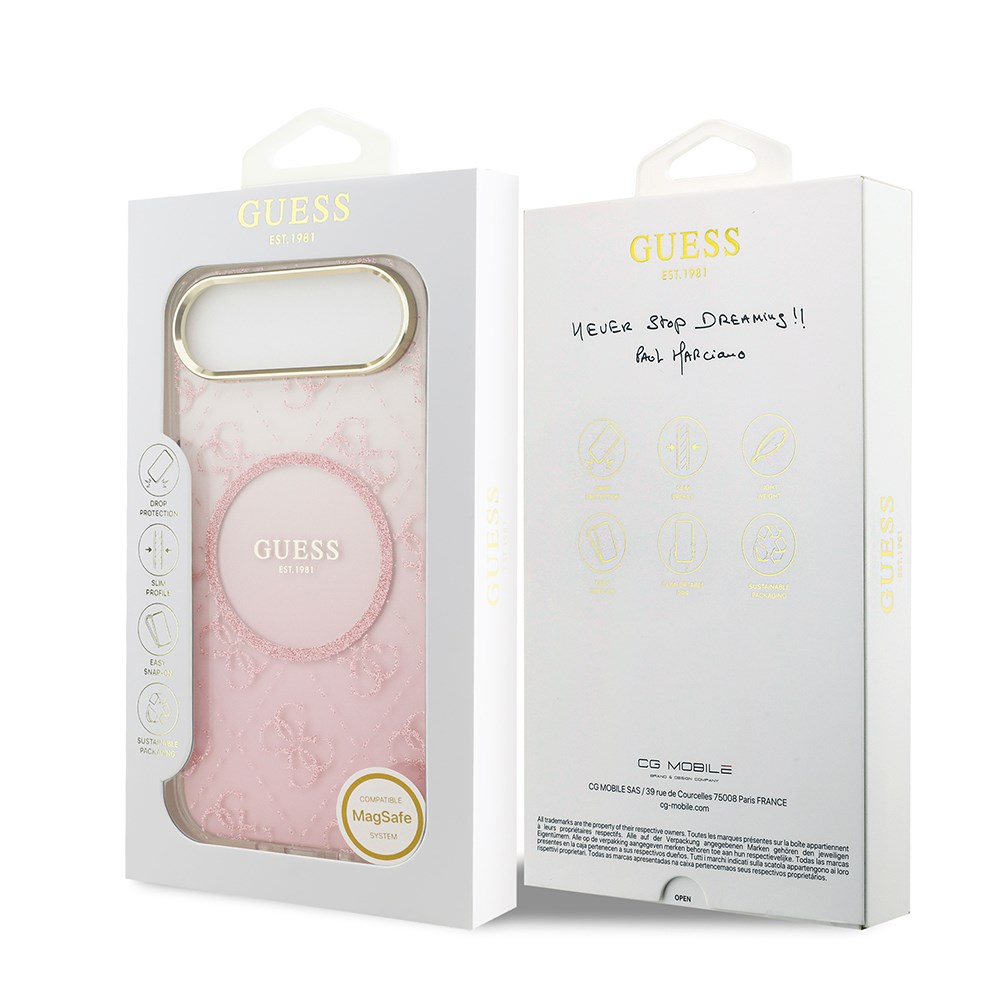 Apple iPhone 17 Air Kılıf Guess Orjinal Lisanslı M-safe Şarj Özellikli 4G Desenli Simli Silikon Kapak