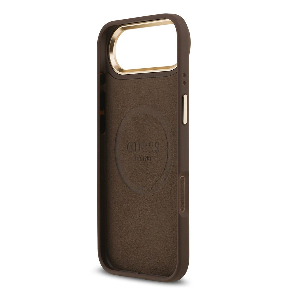 Apple iPhone 17 Air Kılıf Guess Orjinal Lisanslı M-safe Şarj Özellikli 4G Desenli PU Metal Plaka Klasik Logolu Kapak