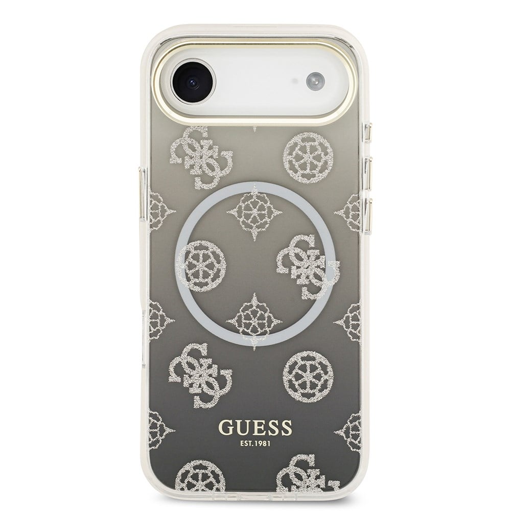 Apple iPhone 17 Air Kılıf Guess Orjinal Lisanslı M-safe Şarj Özellikli Simli Peony Desenli Silikon Kapak