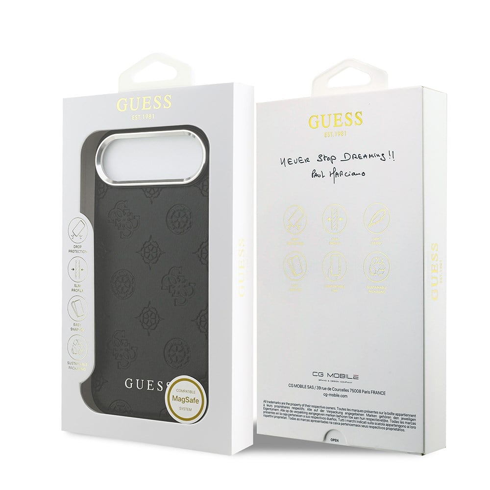 Apple iPhone 17 Air Kılıf Guess Orjinal Lisanslı M-safe Şarj Özellikli Sıcak Baskılı Klasik Yazı Logolu PU Deri Peony Kapak