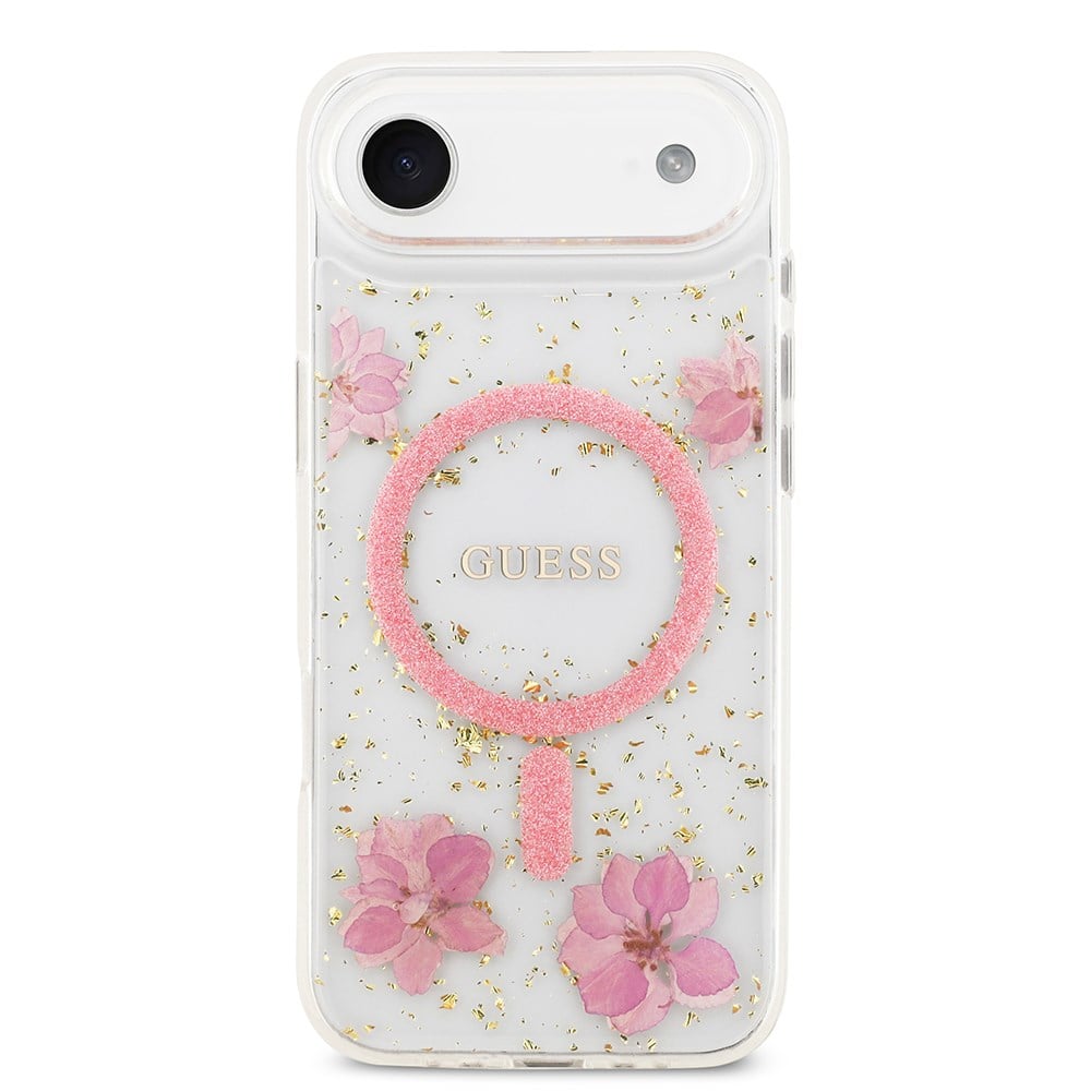 Apple iPhone 17 Air Kılıf Guess Orjinal Lisanslı M-safe Şarj Özellikli Transparan Resin Flowers Kapak
