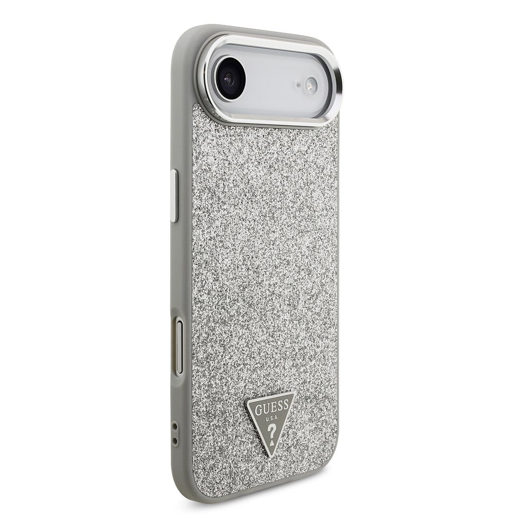 Apple iPhone 17 Air Kılıf Guess Orjinal Lisanslı M-safe Şarj Özellikli Metal Kamera Çerçeveli Üçgen Logolu Glitter Kapak