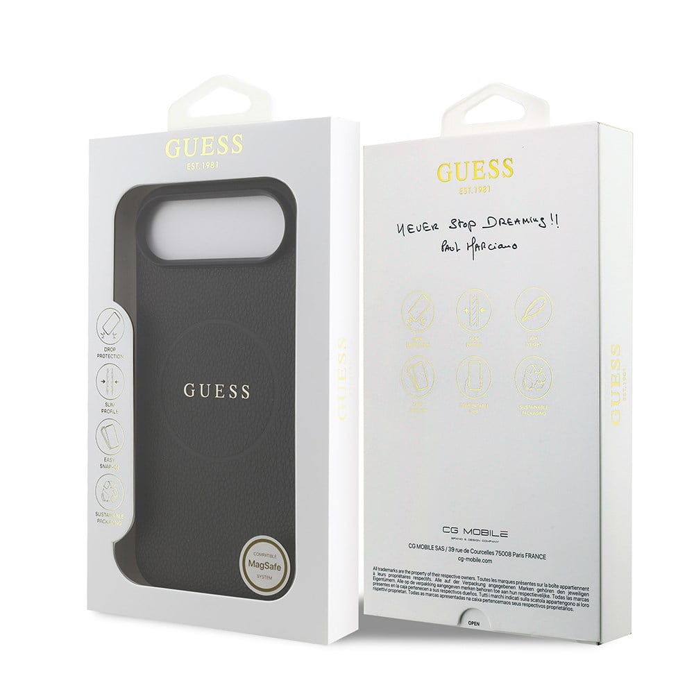 Apple iPhone 17 Air Kılıf Guess Orjinal Lisanslı M-safe Şarj Özellikli Yazı Logolu PU Deri Kapak