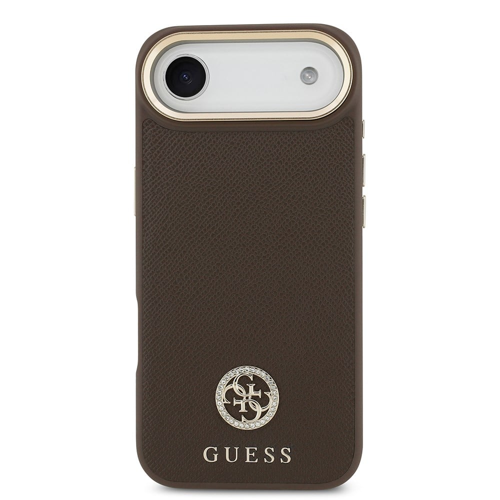 Apple iPhone 17 Air Kılıf Guess Orjinal Lisanslı M-safe Şarj Özellikli Grained Yazı ve Taşlı 4G Logolu Kapak