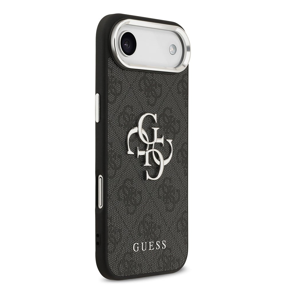 Apple iPhone 17 Air Kılıf Guess Orjinal Lisanslı Gümüş Metal Kamera Çerçeveli 4G Desenli Metal Büyük 4G ve Yazı Logolu Kapak