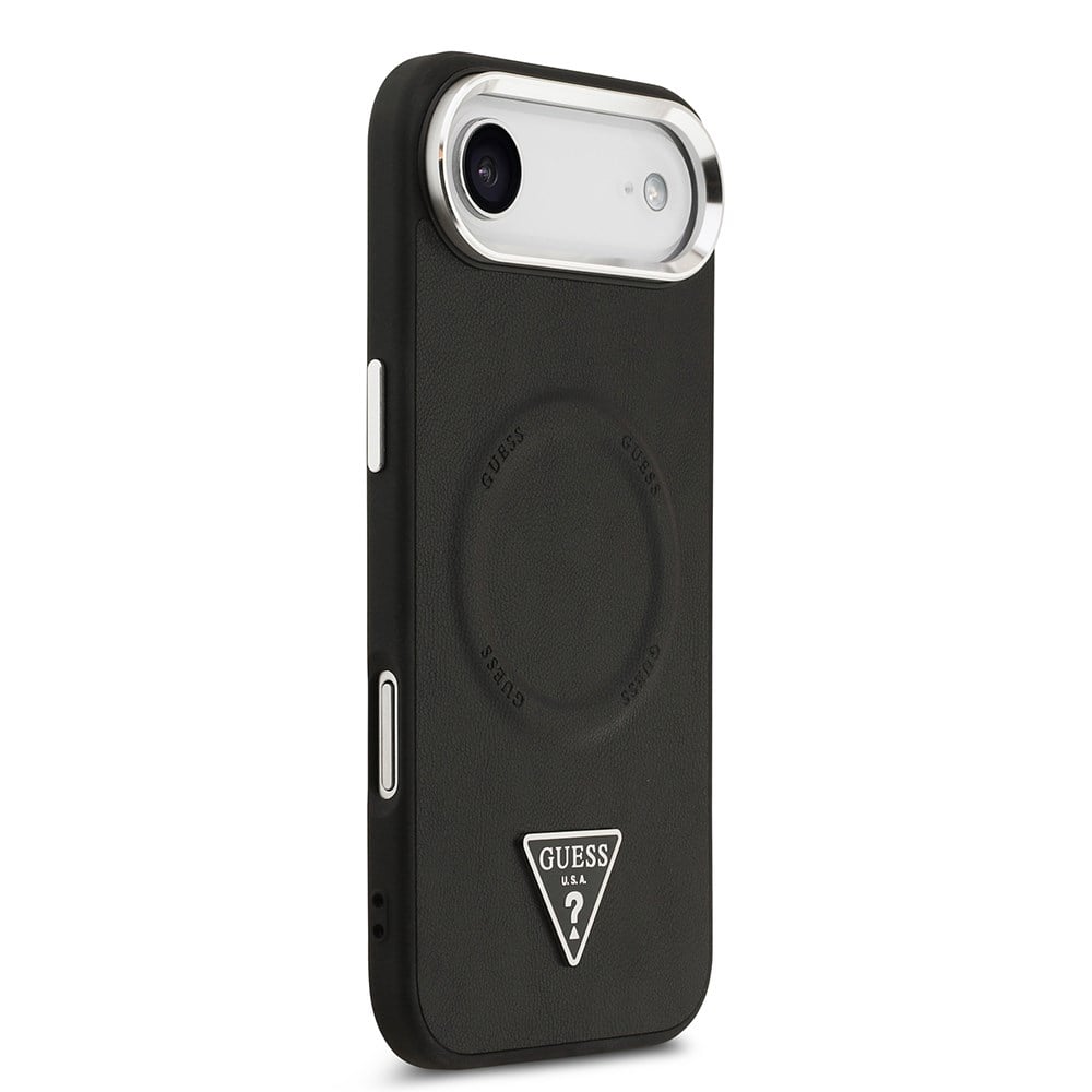 Apple iPhone 17 Air Kılıf Guess Orjinal Lisanslı M-safe Şarj Özellikli PU Deri Metal Kamera Çerçeveli Üçgen Logolu Kapak